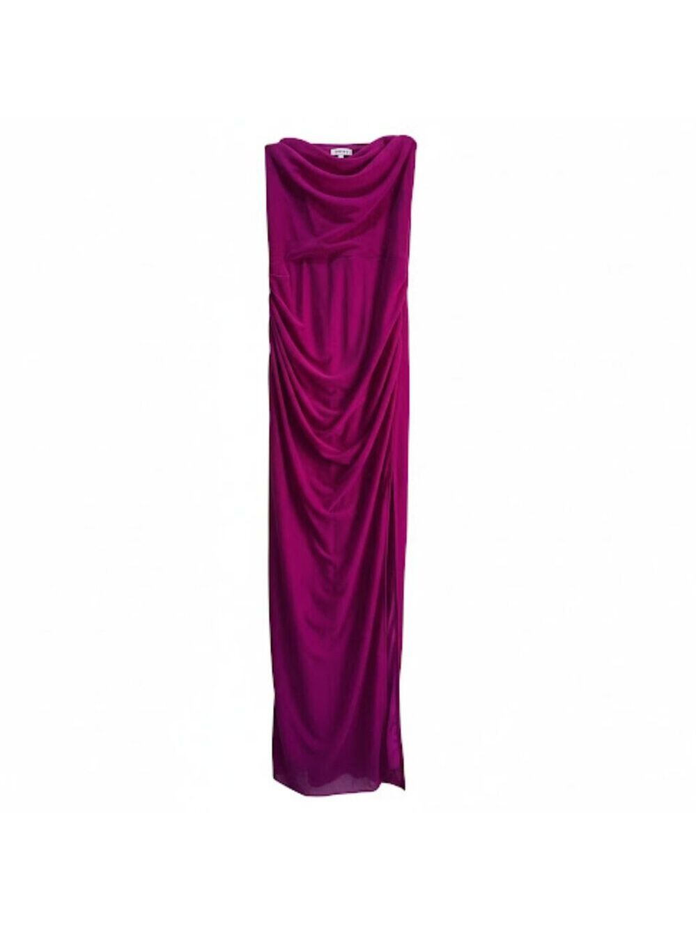 NWT | Strapless Ruched Draped High Slit Maxi Gown Magenta Fuchsia | XSmall